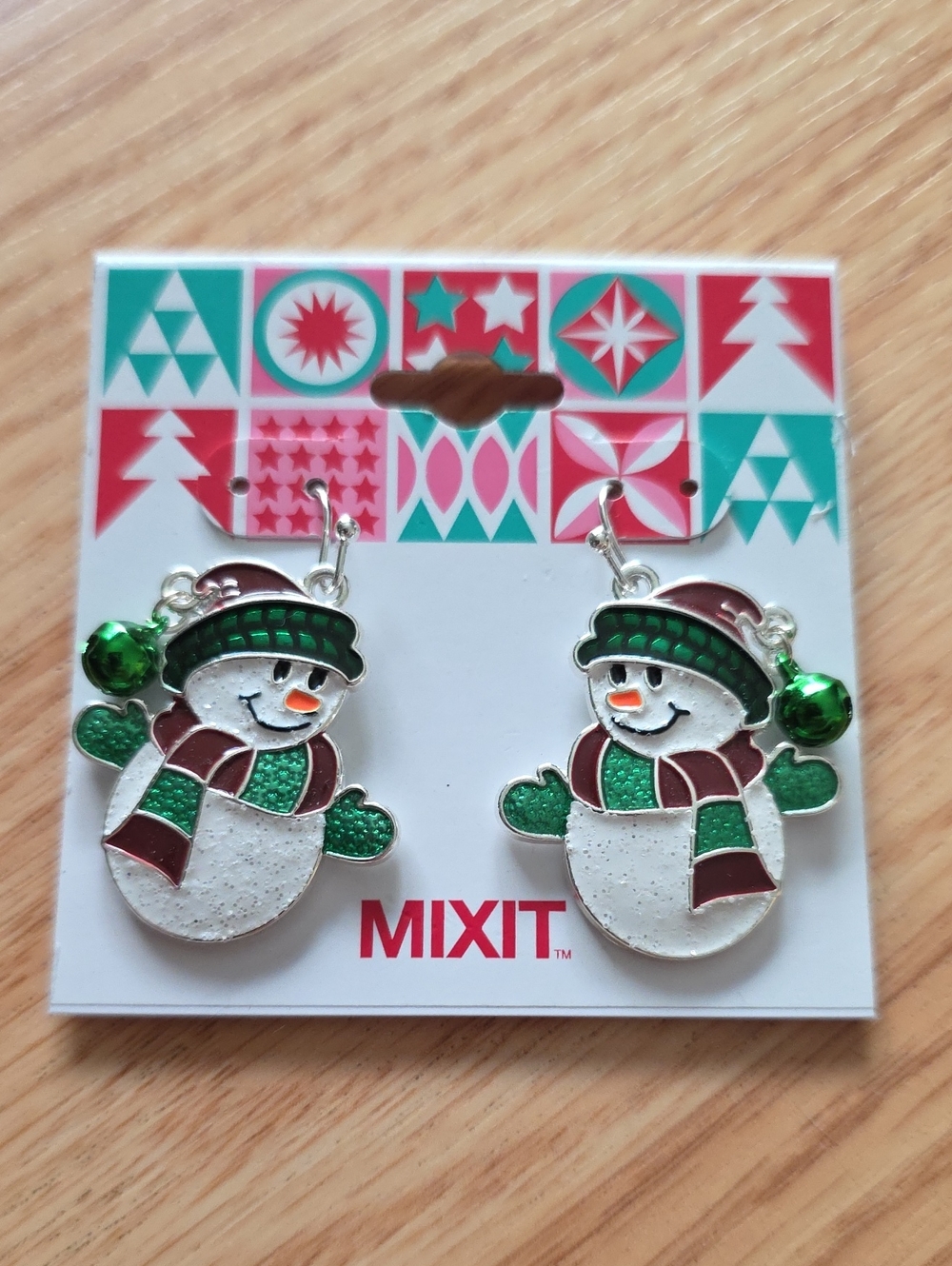 Mixit Green, White and Red Snowman Dangle Earrings